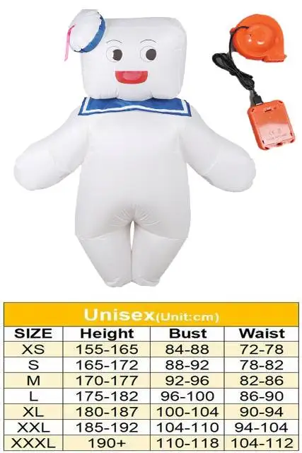 Stay Puft Marsh Mallow Cosplay Unisex Inflatable Suit Ghost Cos Busters Cosplay Man Bodysuit Costume Outfits Halloween For Adult