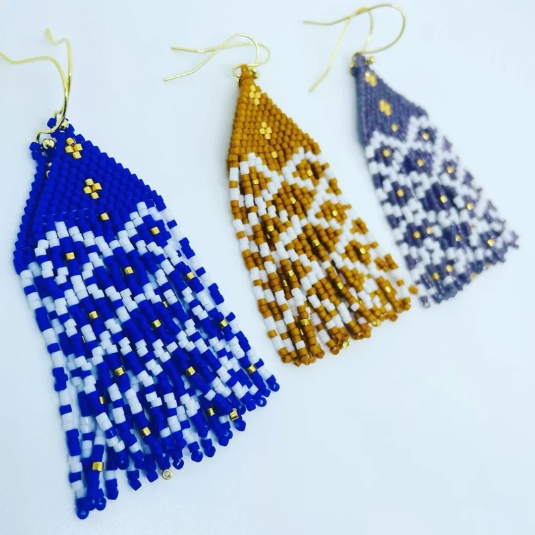 

Beaded earrings Geometry Original Tassel Hand-woven Pattern Trend Simple Bohemia Alloy female Rice bead earrings