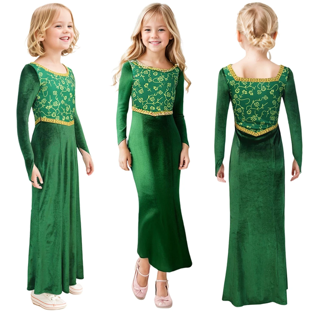 피오나 공주 코스프레 원피스 만화 몬스터 어린이 소녀 변장 역할극 의상, 파티 스커트, 할로윈 카니발 변장 슈트