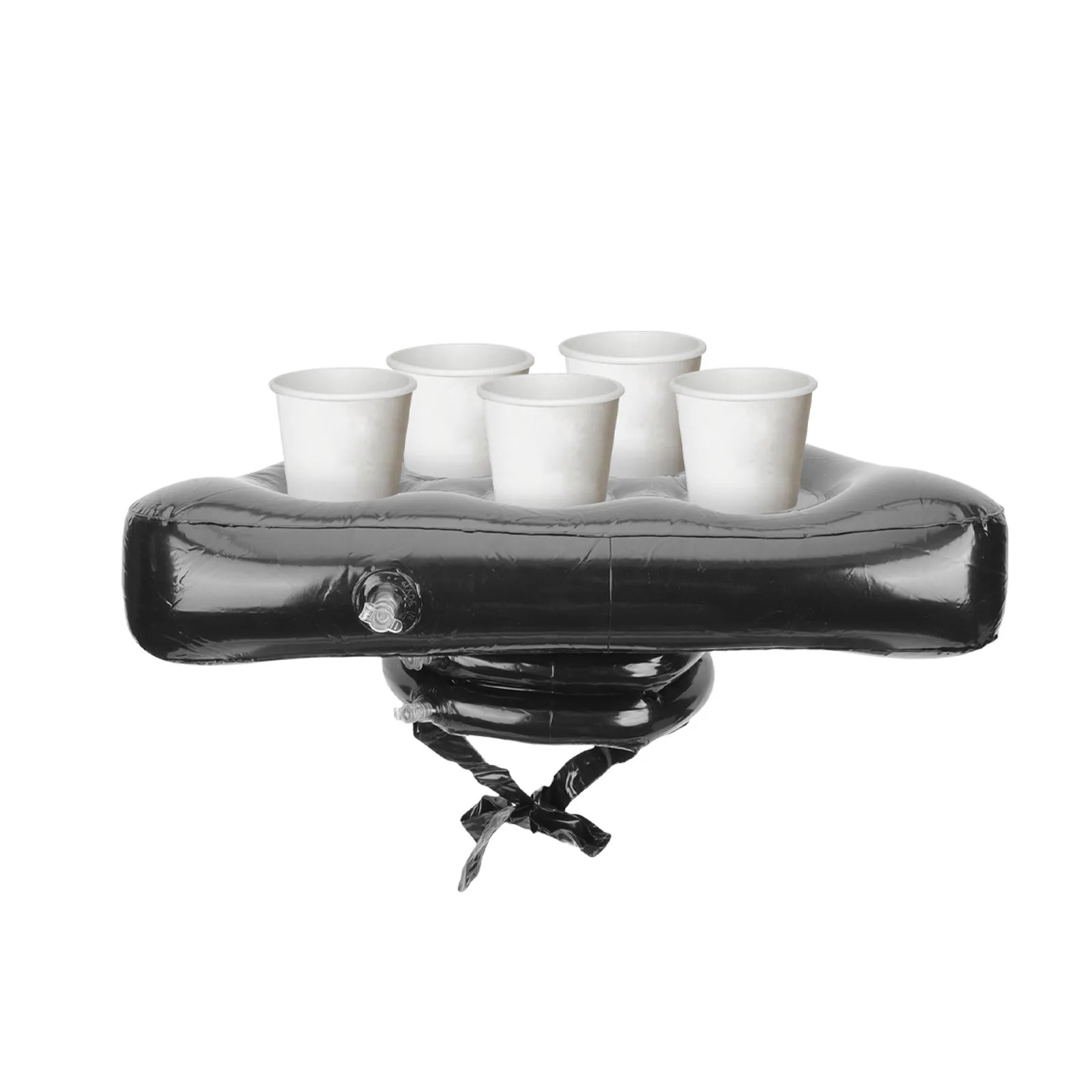 Black Inflatable Pool Cup Holder 6 Hole Drink Float for Beach Swim Party Triangular Design Game Inflatable Drink Holder