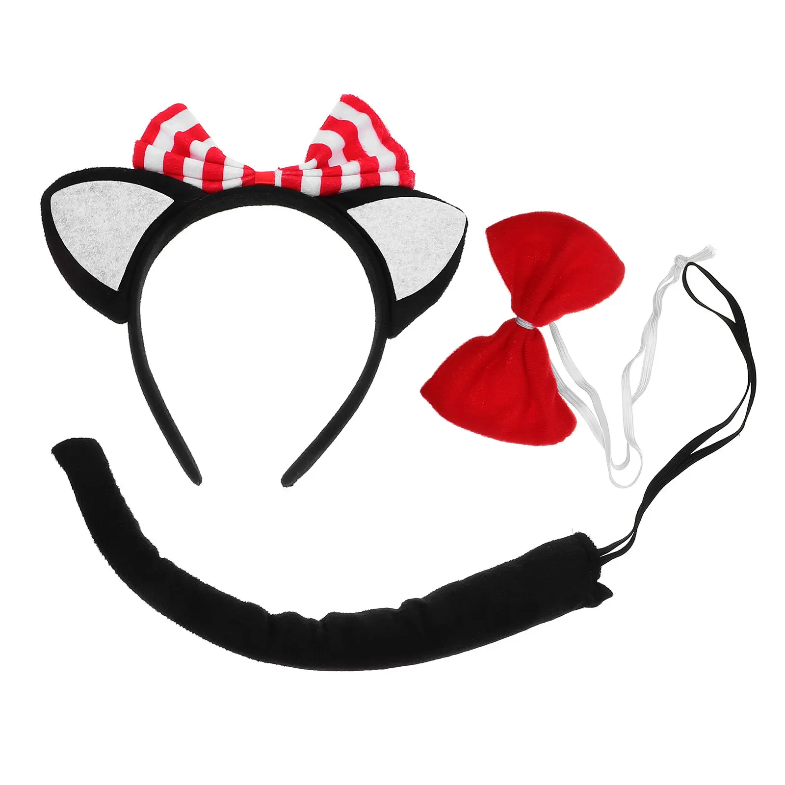 

Набор аксессуаров для костюма кошки: мягкая повязка на голову с кошачьими ушками, хвост и галстук-бабочка для косплея, вечеринок, Хэллоуина, Рождества, ролевых игр в образ животных