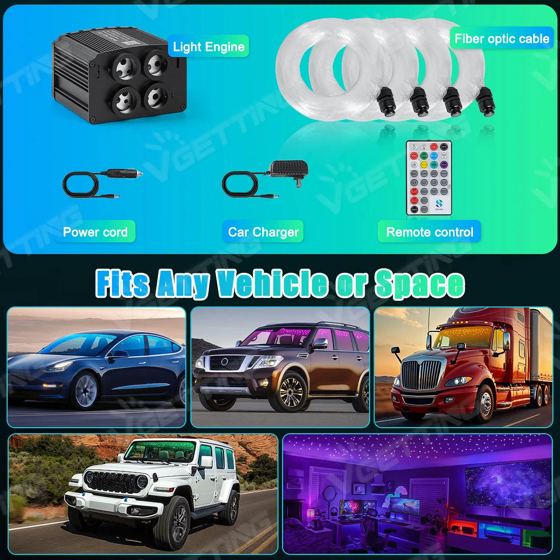 4/Single Port Twinkle RGBW Meteor Starry Sky Light Space Mood Car Roof Shooting Star Lamp LED with APP Music Remote Control 32W