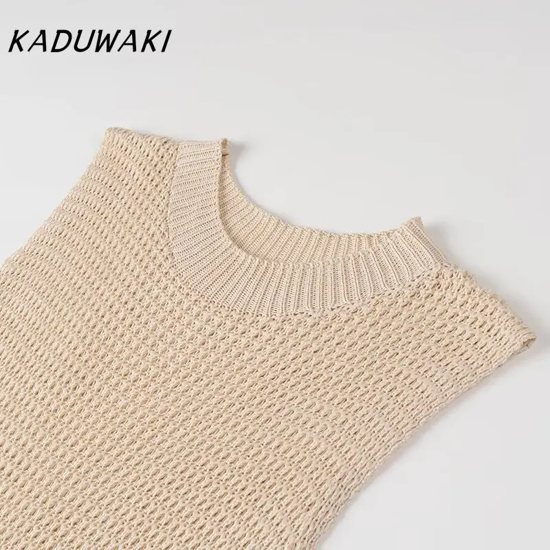 KADUWAKI Summer Women's Elegant Party Mini Knitted Robe Ladies Fashion Casual SLeeveless Khaki Corset Dresses Female Clothing