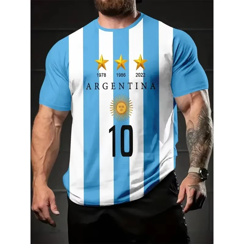 Argentine Flag 3D Print Sport Quick-dry Breatha Men T-shirt Outdoor Street Team Training Football Jersey Parent-child Clothing