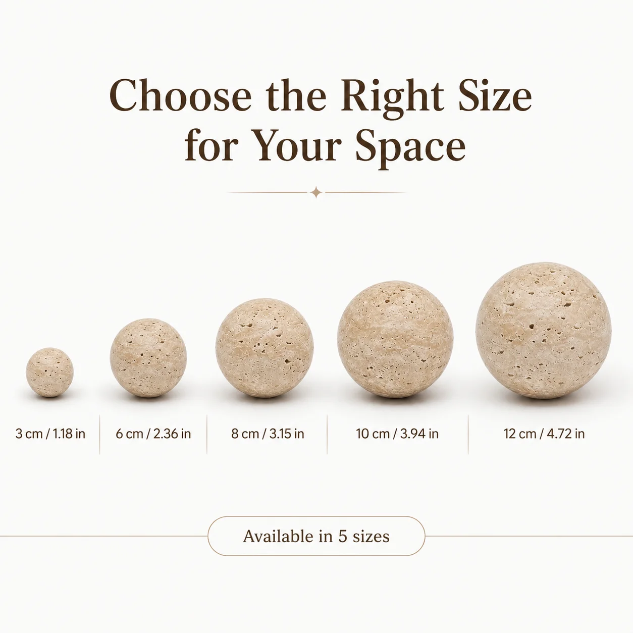 Natural Travertine Stone Sphere, Wabi Sabi Decorative Ball, Hand Polished Marble Orb for Living Room Entryway Office Decor
