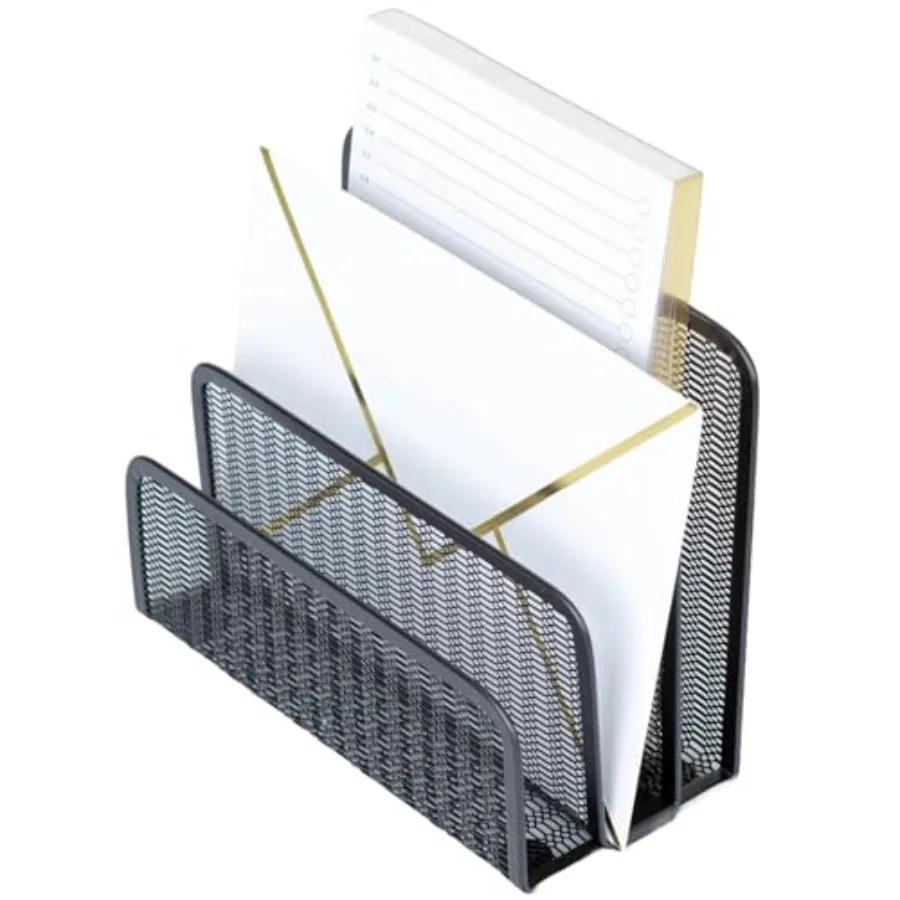 

Metal Mesh Letter Sorter 3-Slot Mail Organizer for Desk, Office and Home Vertical File and Envelope Holder with Non-Slip Base S