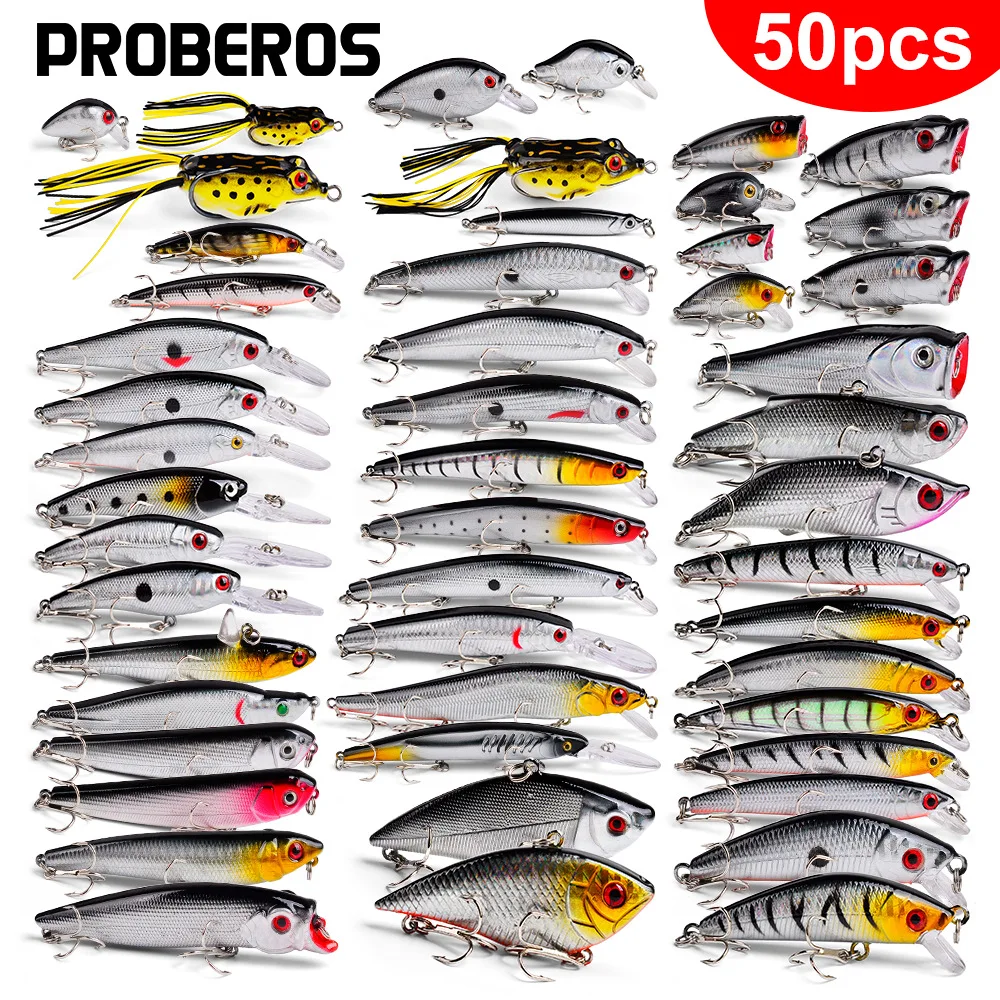 50Pcs lure set biomimetic bait mixed with soft bait and hard bait, torpedo frog big set, perch feeding TMTZ057