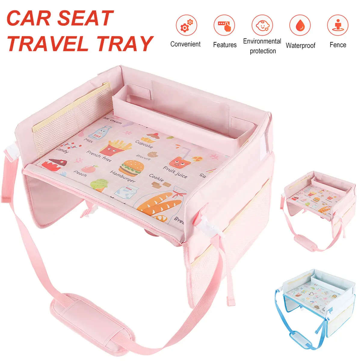 Baby Seat Tray Waterproof Table Car Portable Large Capacity Kid Travel Tray Storage Toys Infant Holder Cartoon Baby Fence Travel