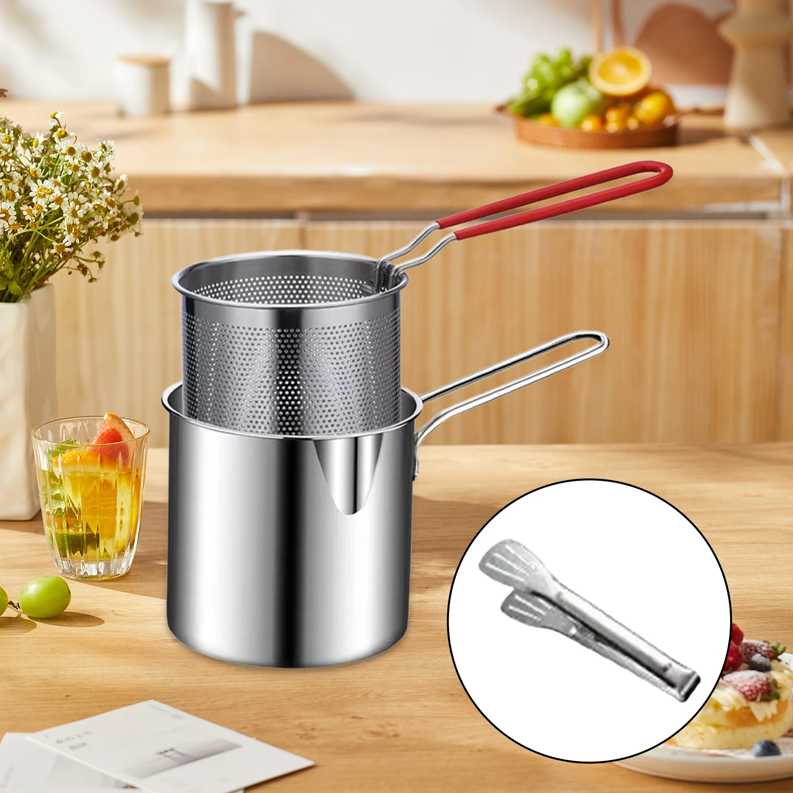 Deep Frying Pot Kitchen Fryer With Strainer Stainless Steel Tempura Fryer Pan Pasta Strainer Basket Chicken Fried Food Strainer