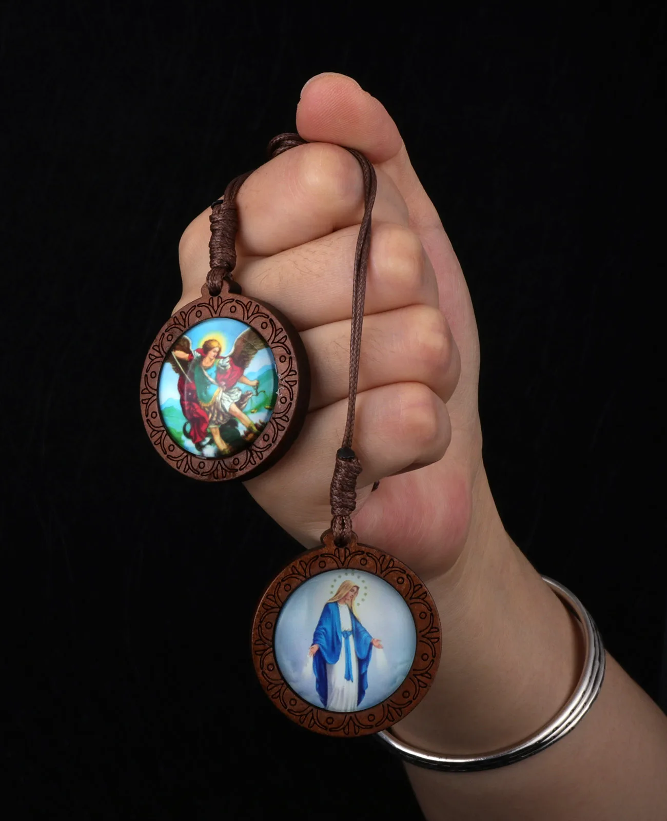 El Arcángel Saint Michael Crusader escudo icono escapular Nuestra Señora de la Grace Escapularios collar de cadena trenzada Prote devocional