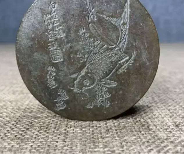 Antique Inkwell, Bai Taishan Weng Bagua Old Patina Imitation Purple Copper Inkwell, Study Decoration