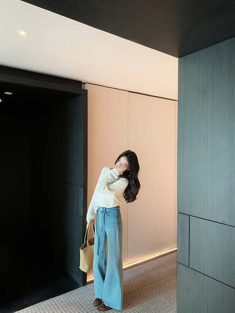 

Bigyu Весенне-осенний новый этнический ажурный вязаный джемпер с длинными рукавами, свободный крой, с вырезами, вязаный топ