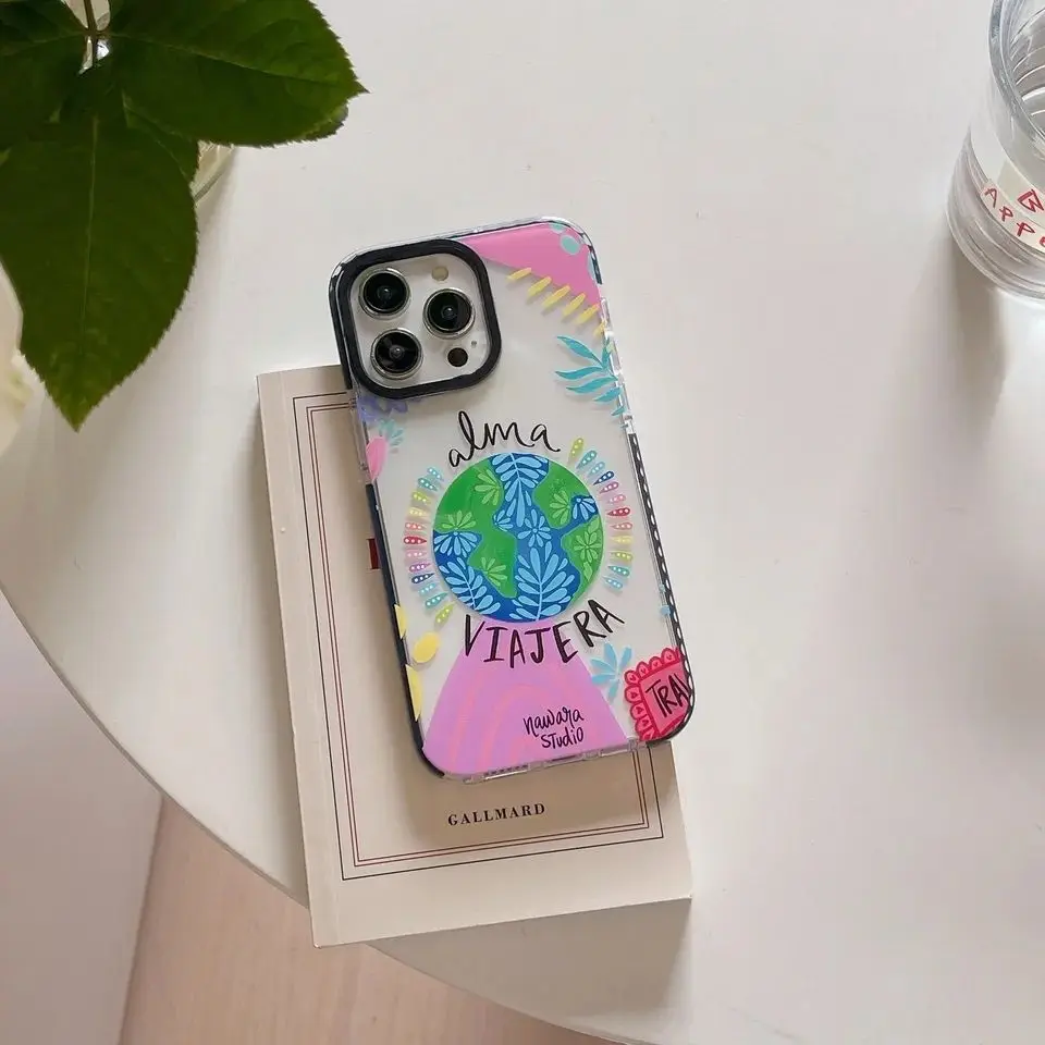 Ins Funny Landscape Plant Architecture Graffiti Series Shockproof Protective Cover Case For iPhone 15 14 13 12 11 Pro Max Plus