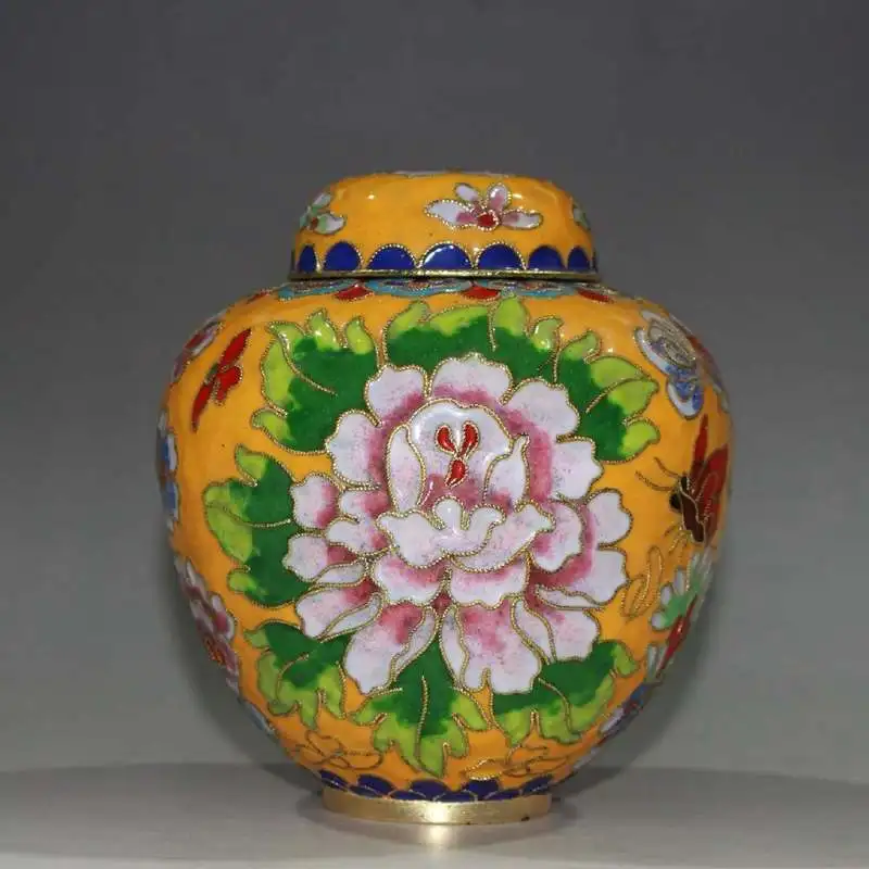 Purple cloisonné enamel watermelon jar, tourist collectible, copper craft item