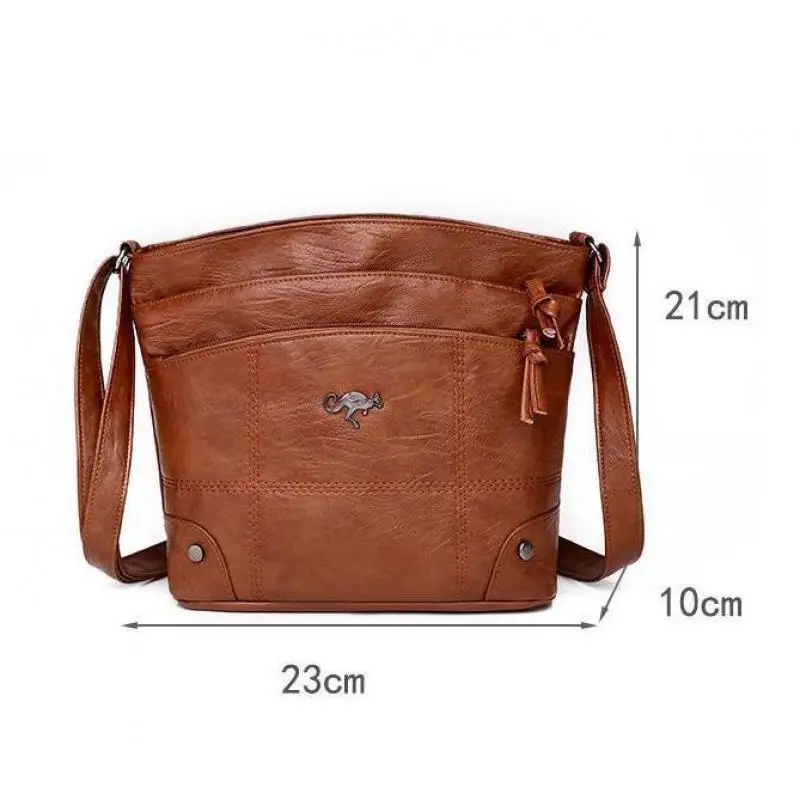 Johnature Casual Soft Leather Bag Women 2024 New Versatile Multi Pocket Large Capacity Solid Color Shoulder & Crossbody Bags