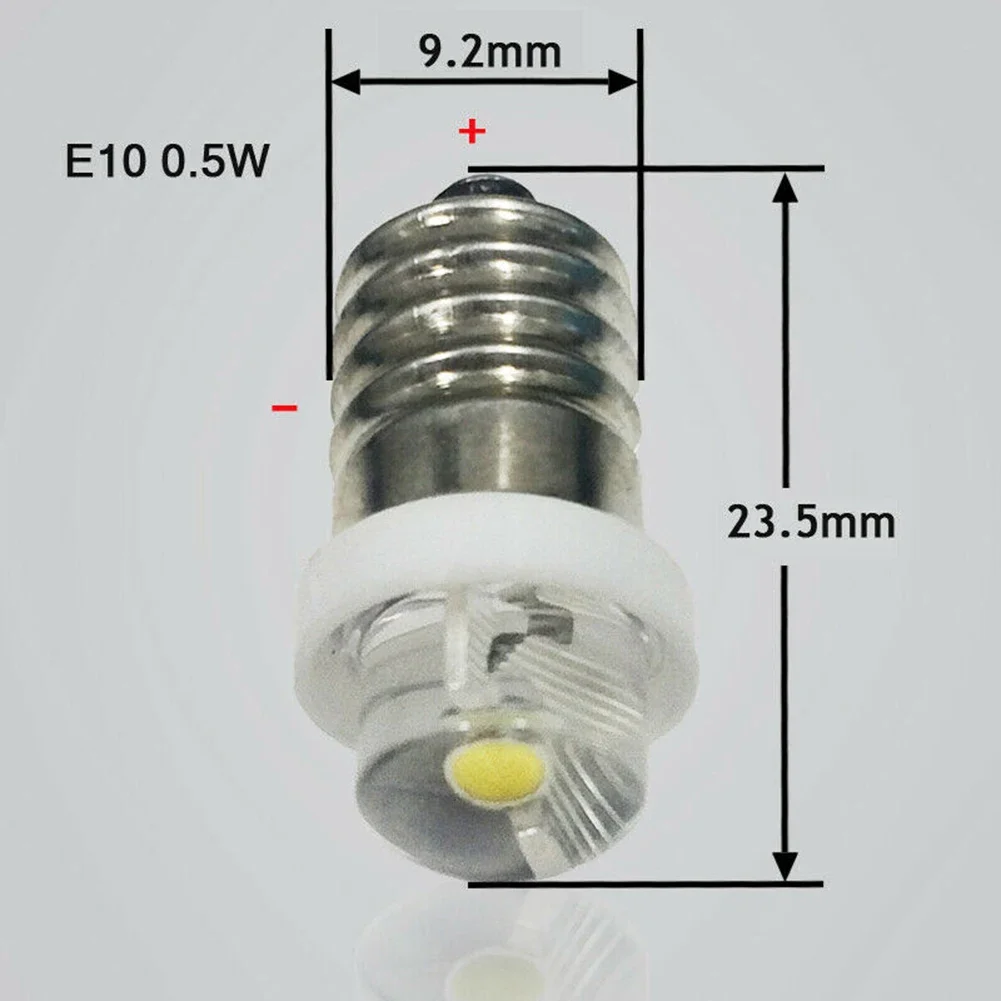 Bombilla de linterna de 3/4, 5/6V, 0,5 W, 6000K, LED blanco E10, Bombilla de repuesto para linterna, bombillas Led