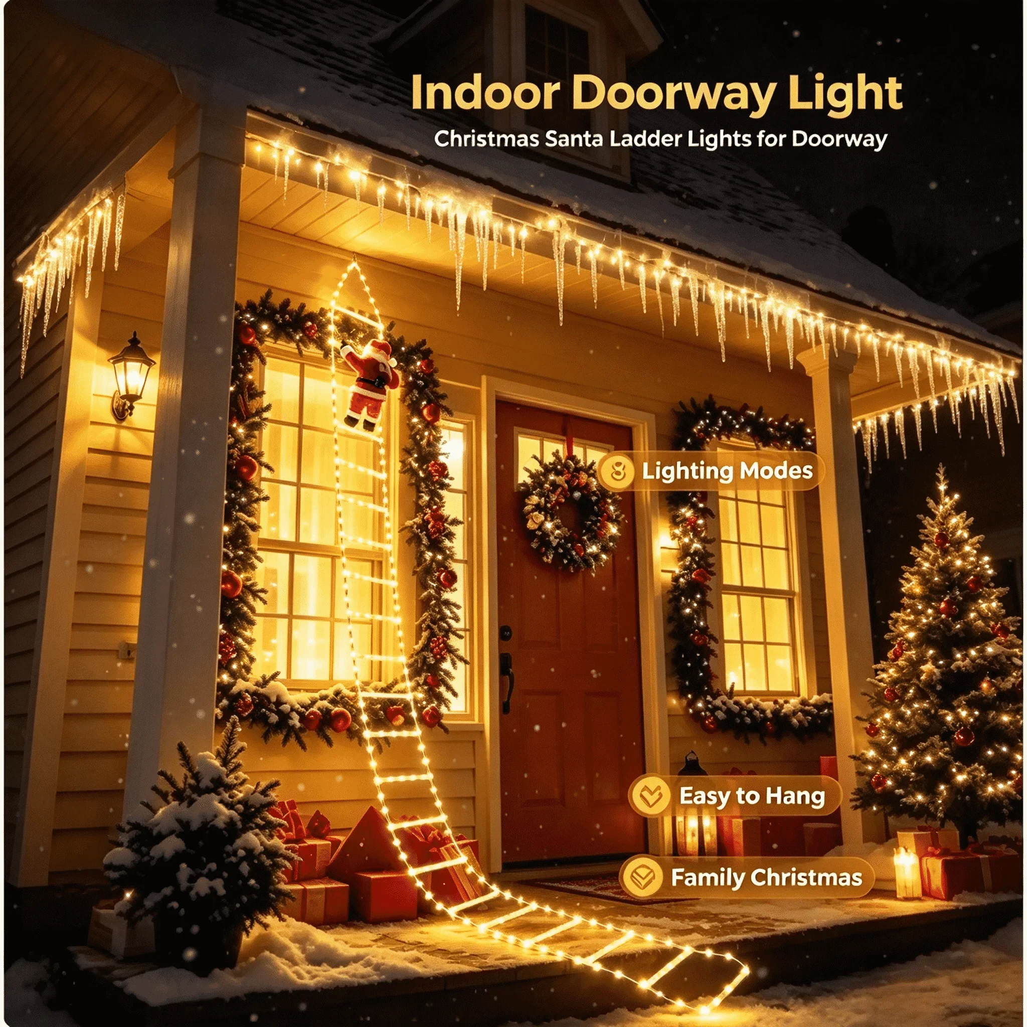 3M Santa Claus Ladder LED String Lights Hanging Christmas Festive for Window Patio Indoor Outdoor Holiday Party Decor Garden