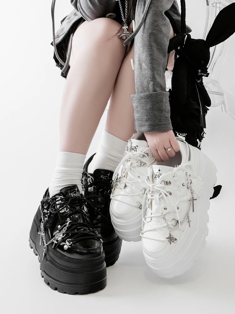 Original Yk2 Thick Soled Shoes Round Headed Spicy Girl Punk Style Sponge Cake Shoes Lolita Girls Single Shoes