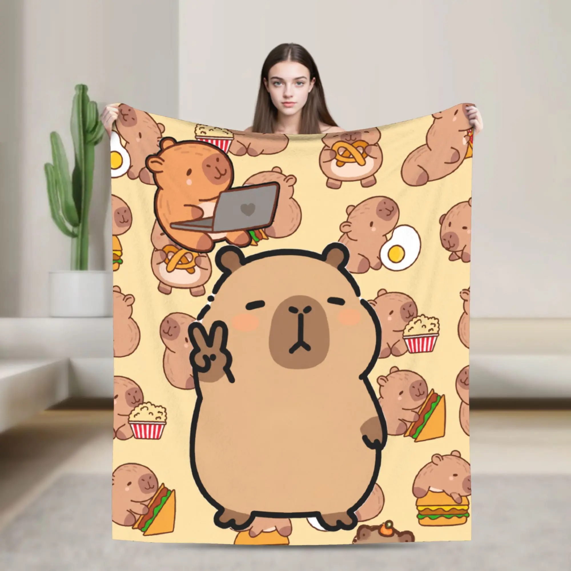 Warm Soft Blanket Decorative Capybara Chill Friends Cute Throw Blanket  Flannel Bedspread For Living Room Fluffy Sofa Bed Cover