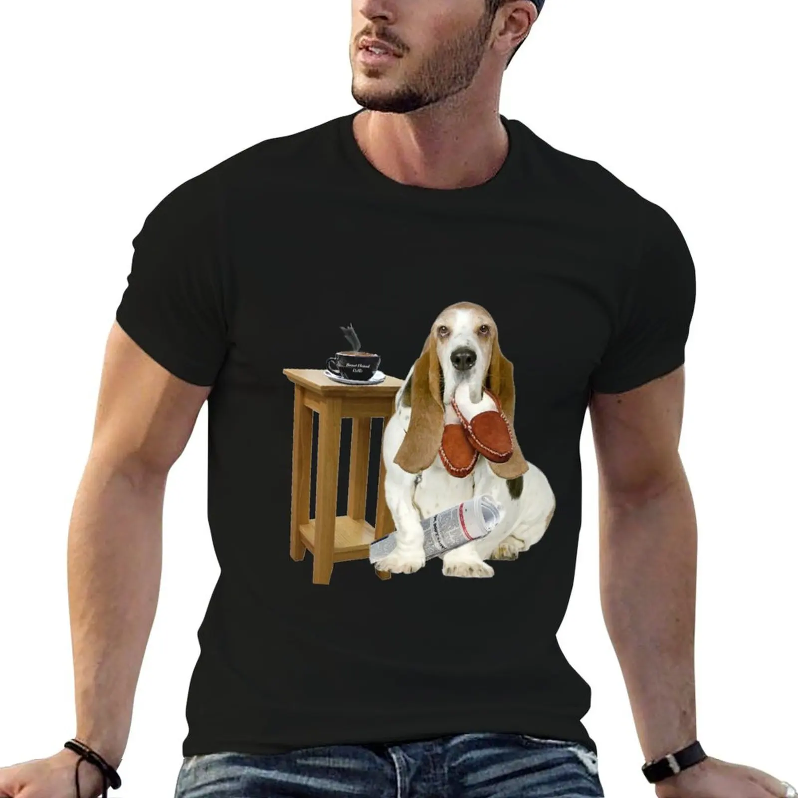 Basset Hound Dads Helper T-Shirt Active Wear Sports T-Shirt for Men