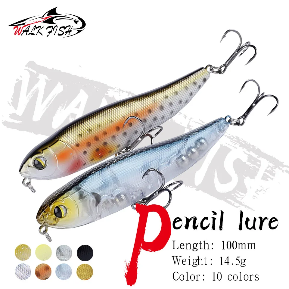 WALK FISH 1PCS 100mm 14.5g Topwater Pencil Surface Fishing Lure Walk The Dog Artificial Saltwater Hard Bait Bass Plastic Walker