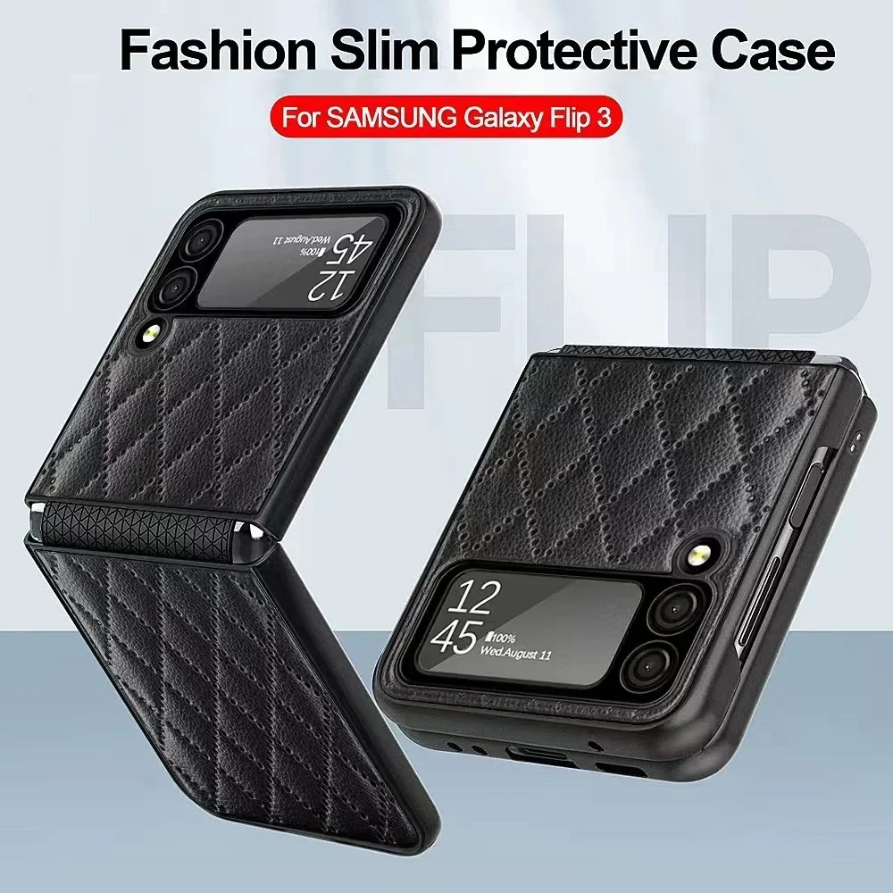 

Leather Cover for Samsung Galaxy Z Flip4 Flip3 Flip 4 3 5G Folding Hinge Full Protection Cover Non-Fingerprint Phone Case