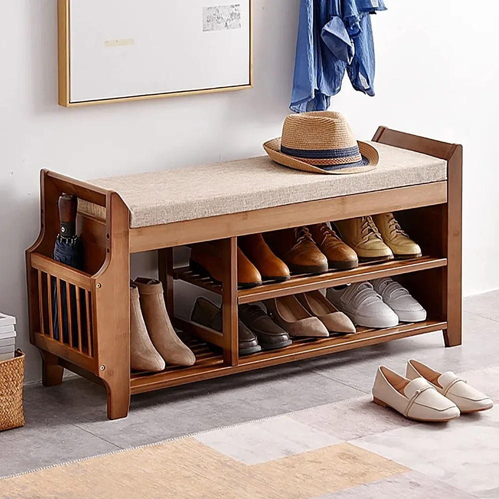 New 2 Tier Shoe Bench, Shoe Rack with Hidden Drawer and Side Holder