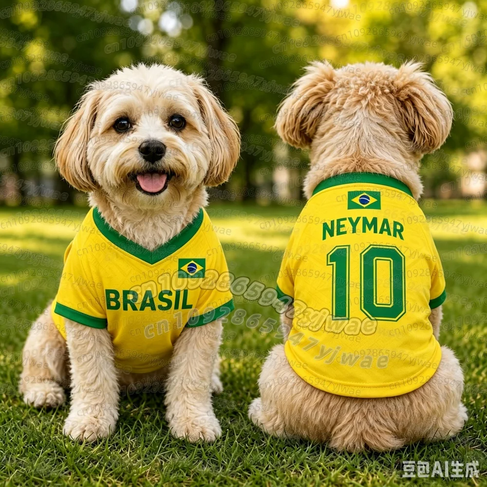2026 Katzen- und Hunde-Fußballtrikot BRASILIEN Flaggen-Print NEYMAR Nr. 10 große Hunde-Basketball-Trikots, Welpen-T-Shirts, Haustier-Katzen-Shirts – Detail 3