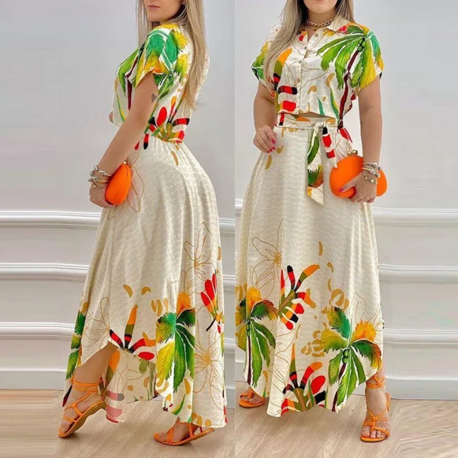 

Faionable Printed Top And Skirt Set Women's Casual Wear New Arrival Sli Patterned Dr Ensemble for Young Adults