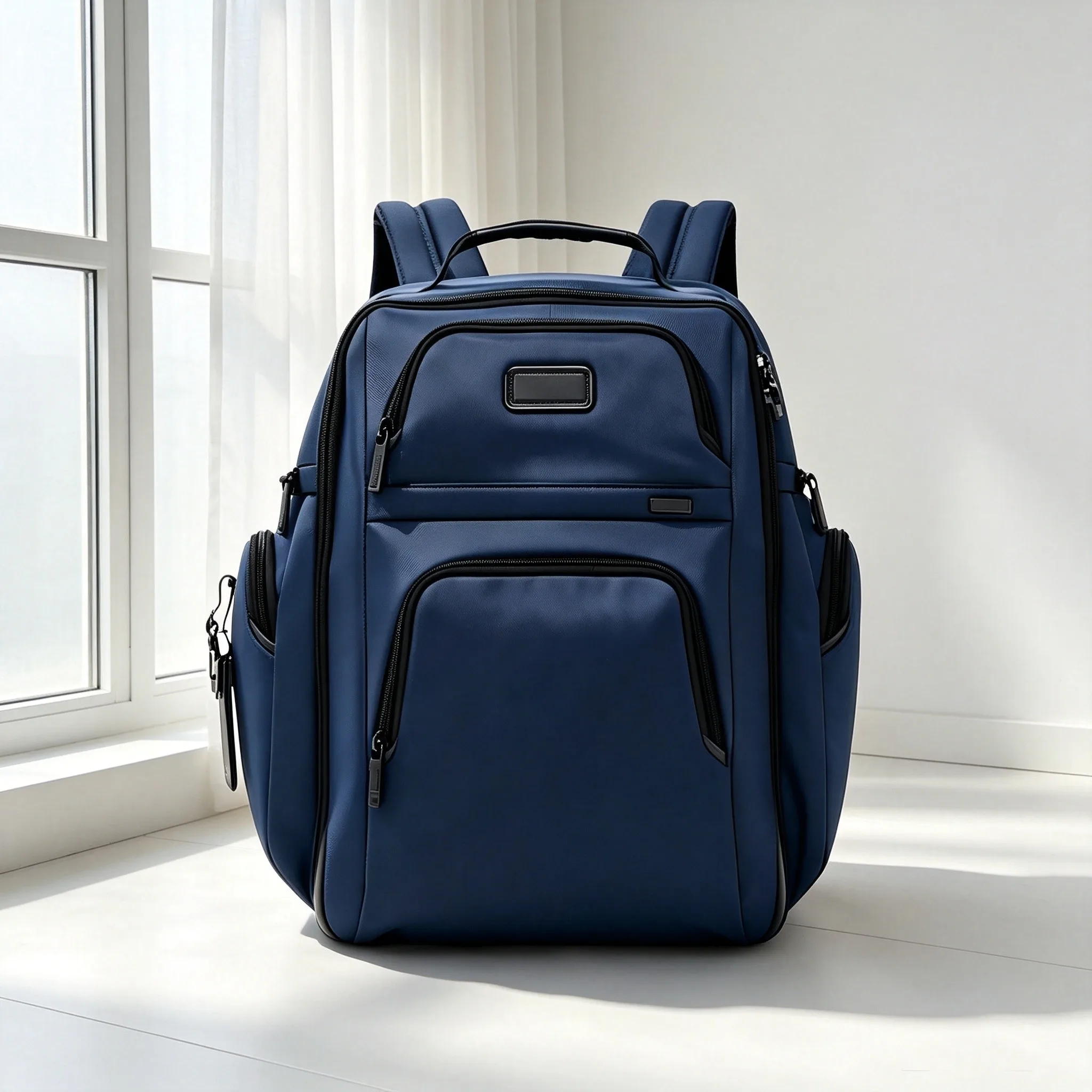 Men Business Commute Large‑Capacity Backpack, Fashion Classic Black Ballistic Nylon Daily Work Bag