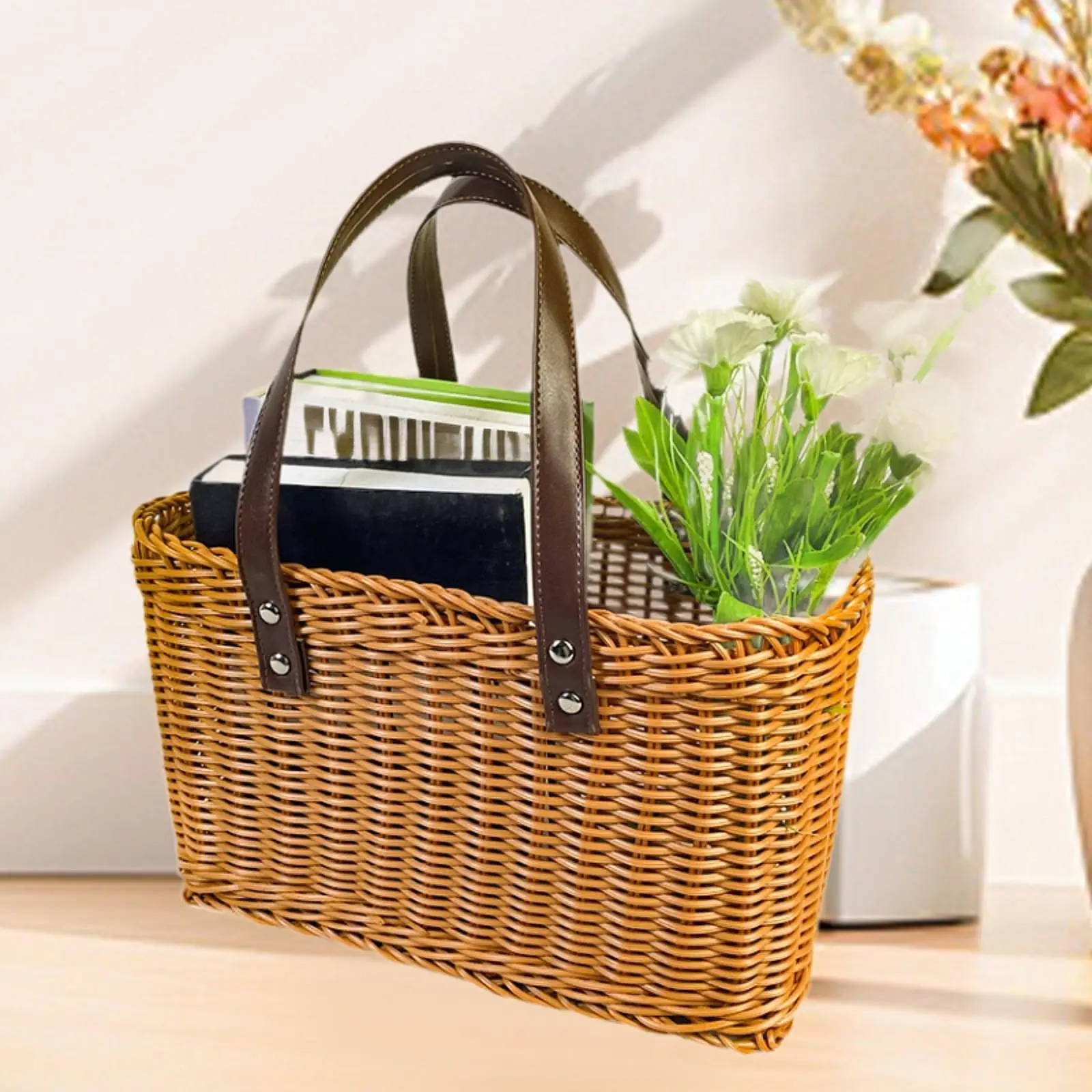 Woven Shopping Basket Portable Market Basket Bag for Outdoor Hiking Travel