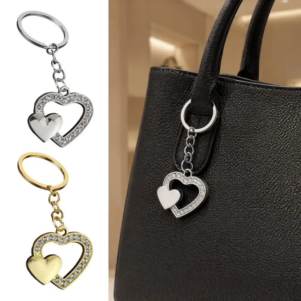 Rhinestone Double Love Heart Keychain, Luxury Zinc Alloy Car Key Ring, Keychain Pendant for Backpacks Handbag Decoration