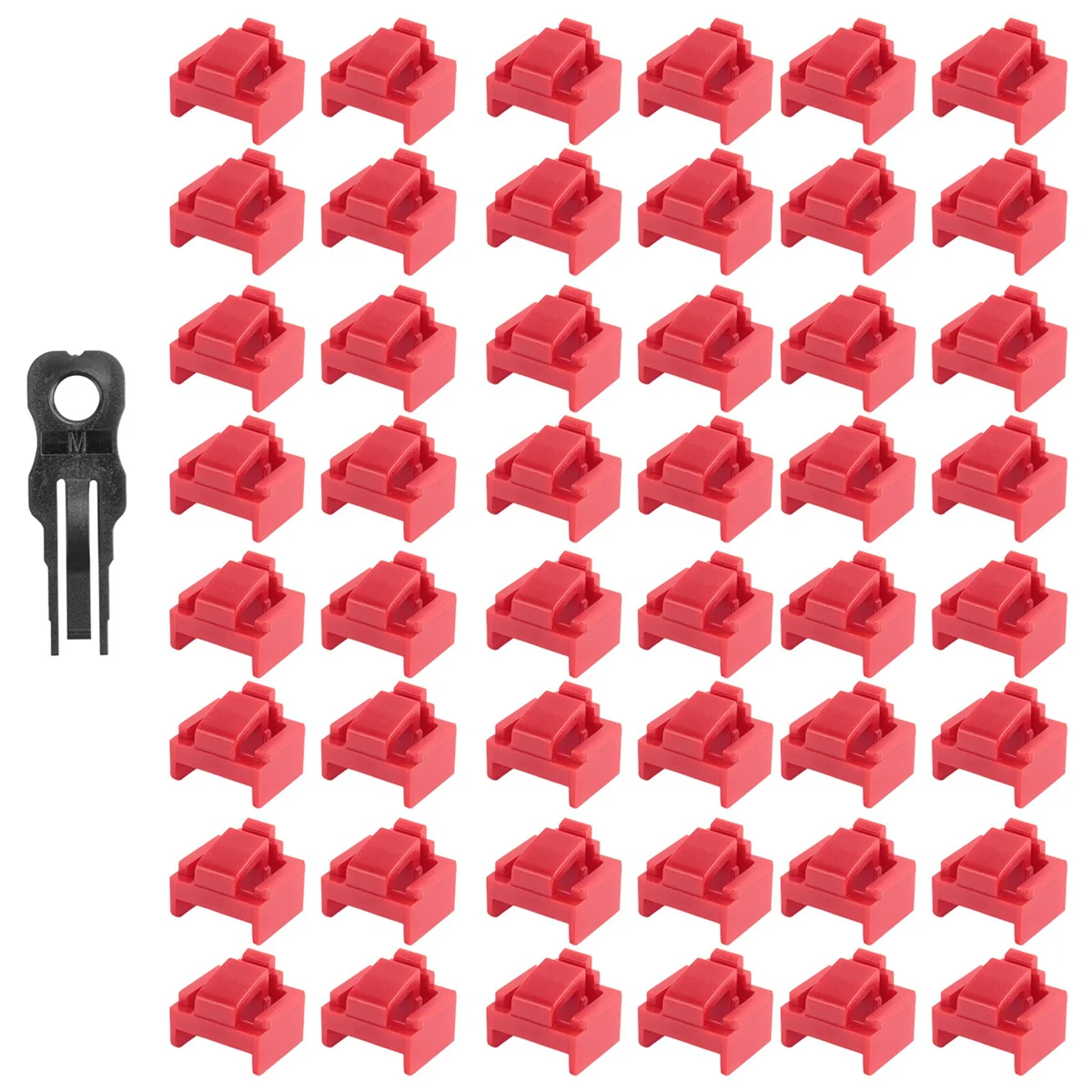 100Pcs Red RJ45 Port Ethernet LAN Hub Anti Dust Cover Plug Cap Blockout Protector with Proprietary Lock and Key