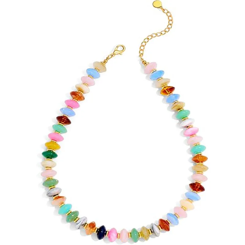 Color resin acrylic handmade necklace flying saucer beads beaded fashion casual versatile neck chain women