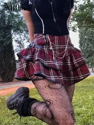 AltGoth Harajuku Cyberpunk Red Plaid Skirt Women Gothic Vintage Streetwear Grunge High Waist Zipper Skirt Emo Alt Y2k Clubwear