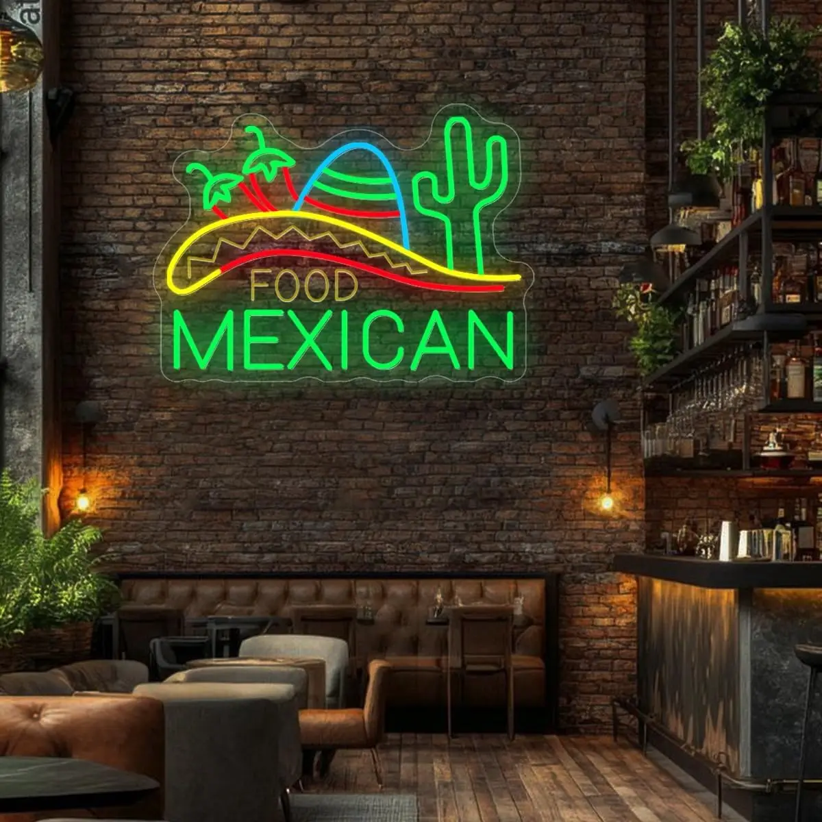 Mexican Food Cactus Chili Taco LED Neon Sign USB Neon Light, Christmas Restaurant Wall Decor Bar Business Advertising Neon Lamp