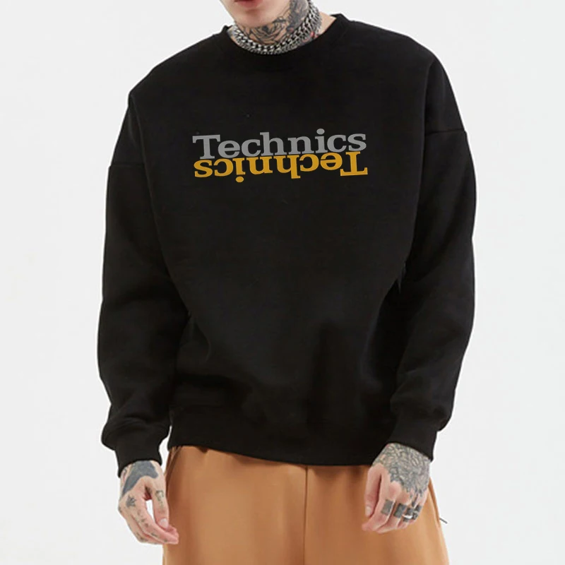 Technics Creative Letter Printed Sweatshirts Men Long Sleeve Crew Neck Hoodies Autumn Simple Trend Pullover Technics Streetwear