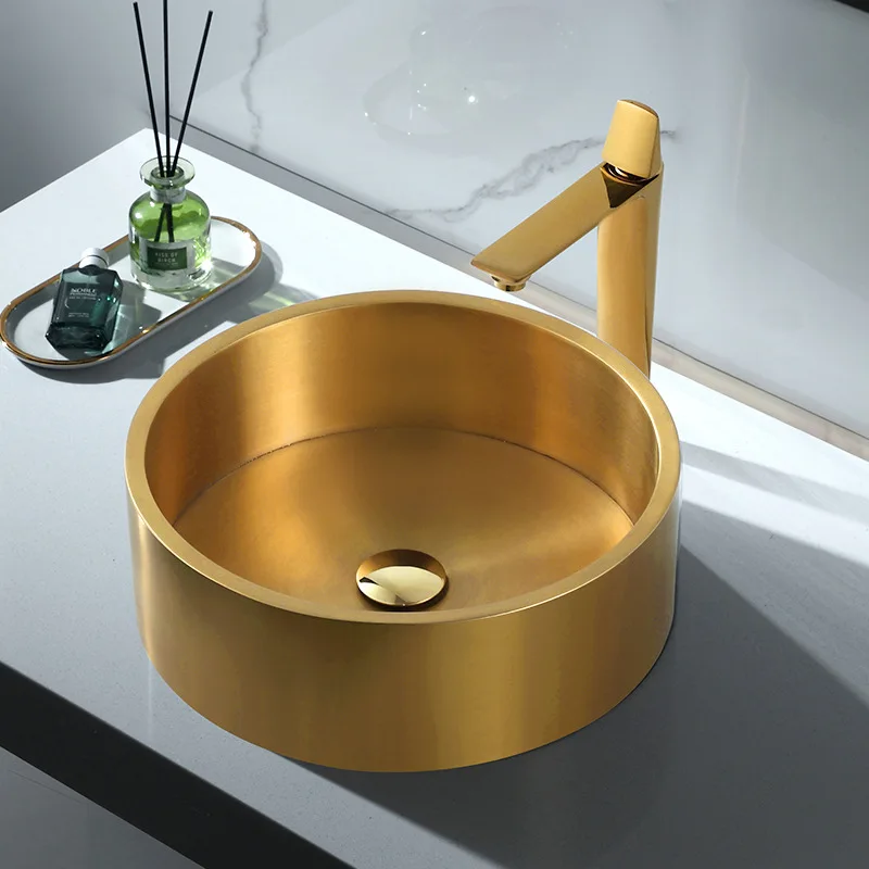 

Luxury Gold Bathroom sink SUS304 Stainless steel High Quality Golden Round Lavabo washbasin Modern design 400*400*130mm washbowl