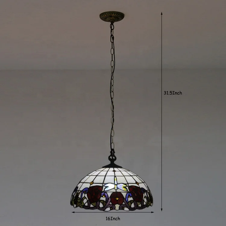 16-Inch Tiffany-Style 2-Light Victorian Stained Glass Pendant Light for Kitchen