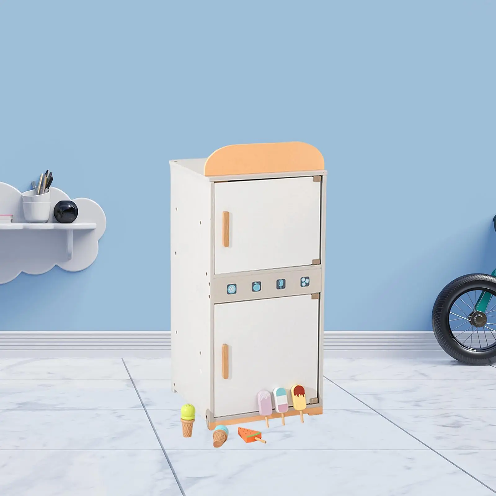 어린이 장난감 역할 놀이 냉장고 Playset 나무 놀이 냉장고 미세 운동 기술 어린이