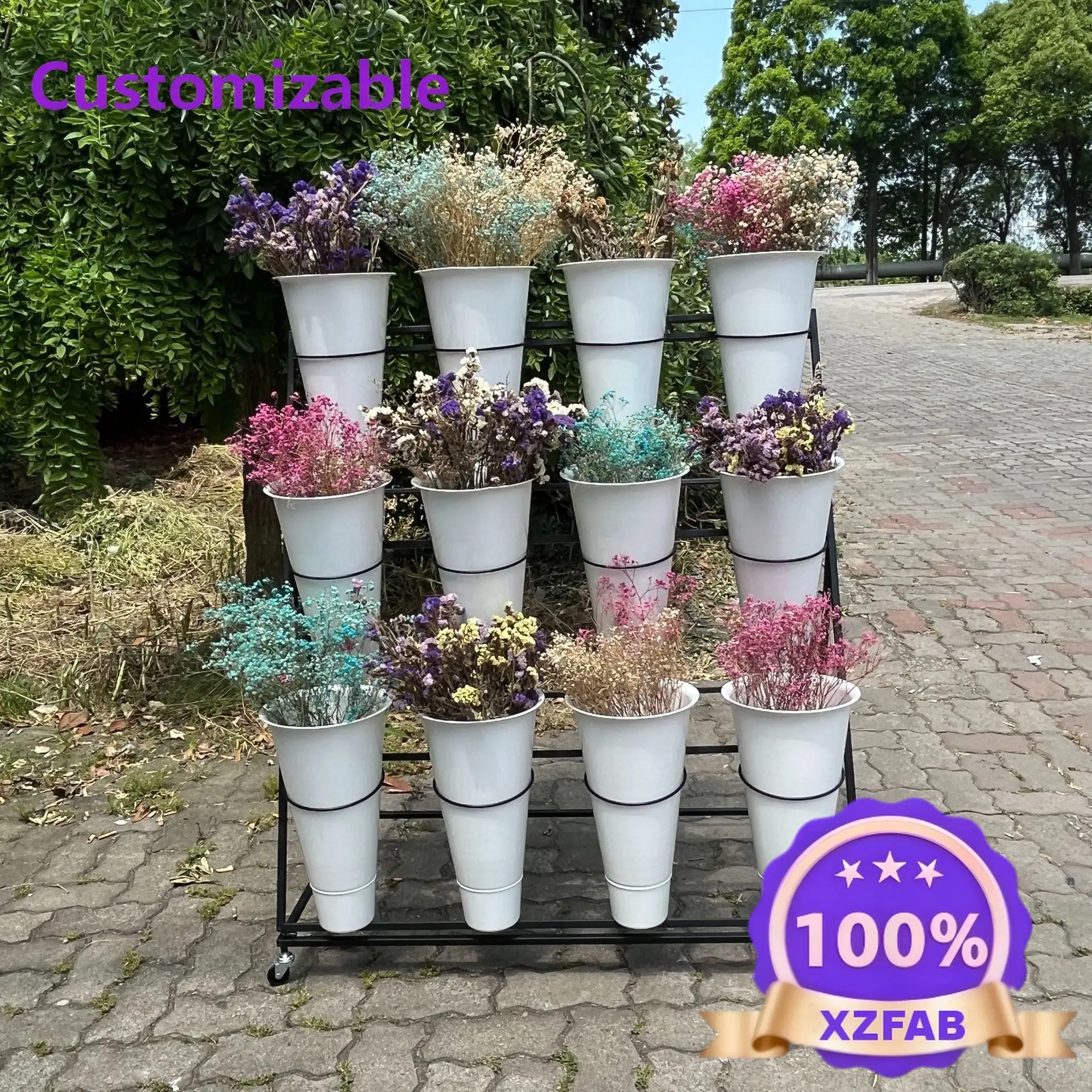 Factory Direct 2026 Flower shop shelf stall fresh flower stand multi-layer movable simple square bucket