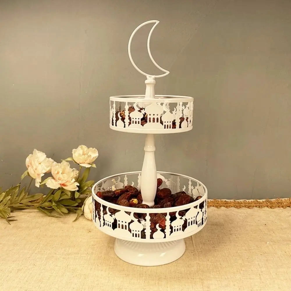 Iron Eid Mubarak Dinner Plate Tray European 2 Layers Metal Castle Trays Moon Star Detachable Fruit Candy Storage Tray Dinner