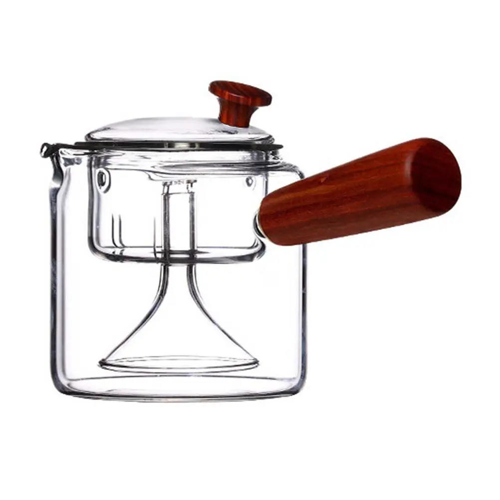 

1Pcs Glass Tea Pot 410Ml Heat-Resistant Transparent Teapot Made of High-Quality Glass and Wood for Home Office Tea Shop Hotel