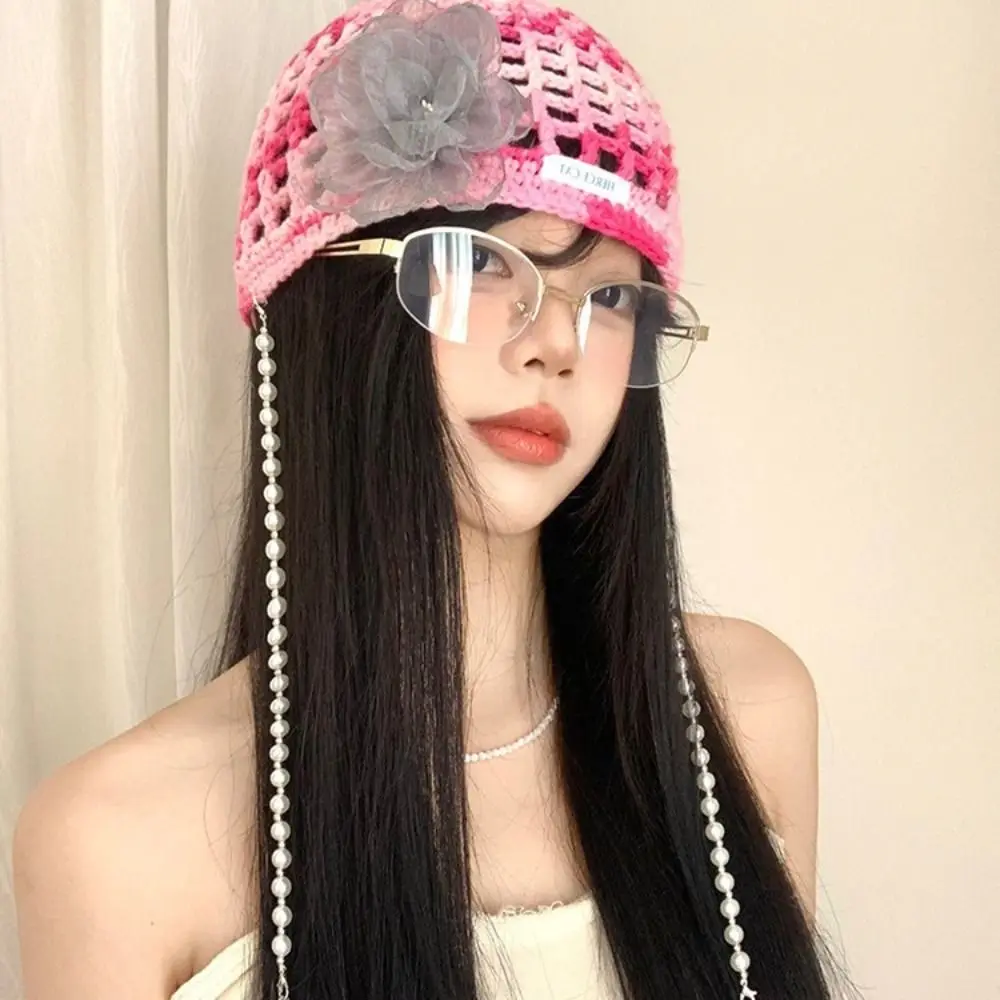 البوهيمي نمط الكروشيه شرابة قبعة صغيرة الجوف نسج زهرة البلوز قبعة رقيقة الدوبامين اللون القوس اللؤلؤ قبعة قبعة الشارع الشهير