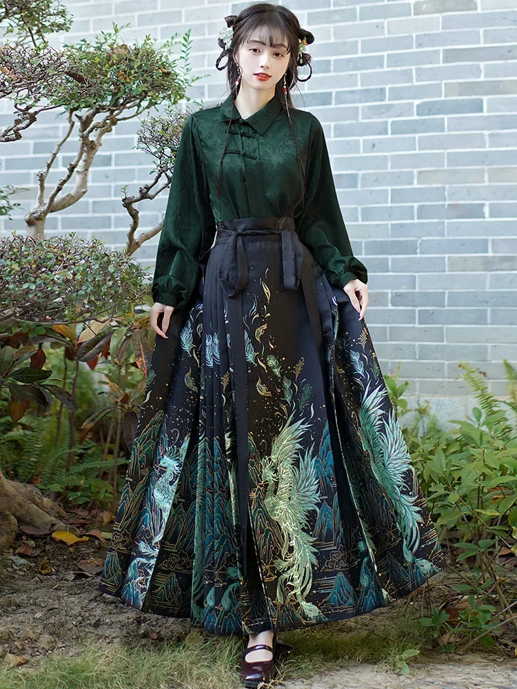 Nieuwe Collectie Chinese Traditionele Hanfu Jurk Paard Gezicht Rok Vrouwen Ming Dynastie Vintage Kleding Geplooide Rok