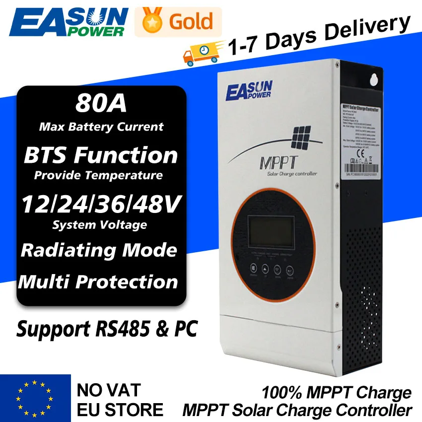80A MPPT Solar Charge Controller 12V/24V/36V/48V Battery Charger 150VDC Back-light LCD Solar Regulator Short Circuit Protection