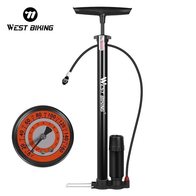 WEST BIKING 160 PSI Bicycle Pump High Pressure Gauge Cycling Air Pump Inflator Tyres Floor Hand Pump MTB Road Bike Accessories