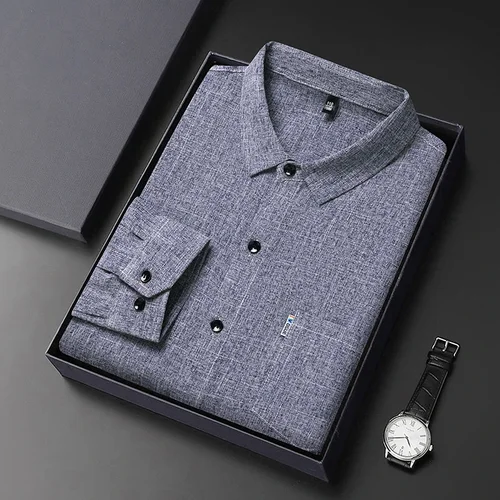 Imagen 2 del producto Camisa estampada de manga larga para hombre, camisa informal de negocios con resistencia a las arrugas, sin planchado, Top versátil cómodo para todas las estaciones, nueva