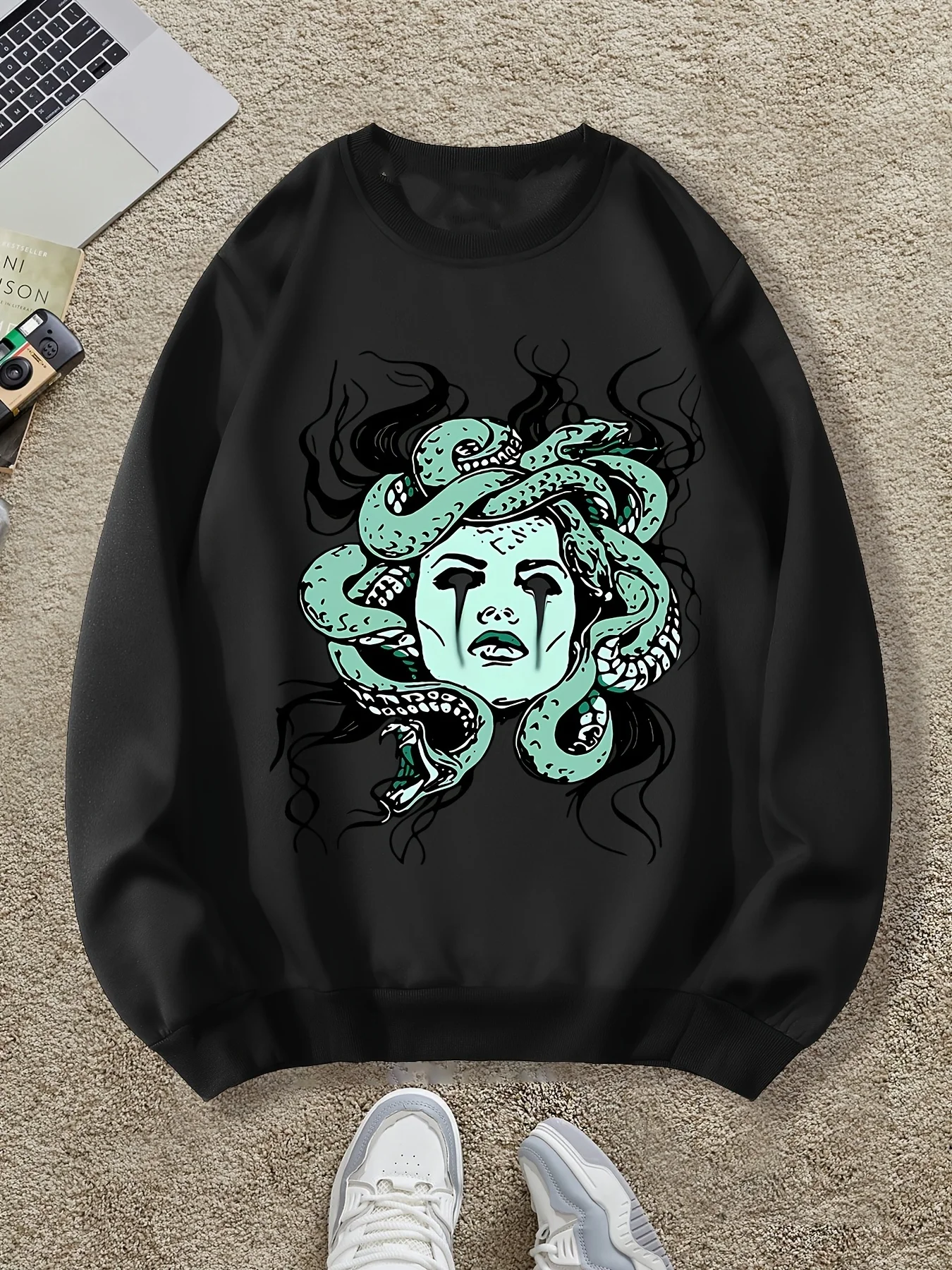 

Medusa Pattern Print Autumn and Winter Men's and Women's Long Sleeved Sportswear Sweatshirt Casual Loose Outdoor Street Sports