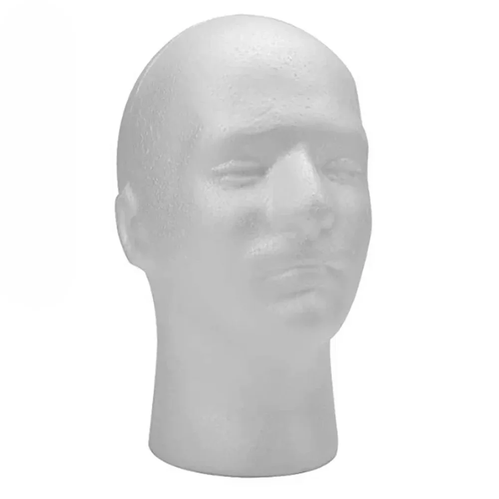 （white）Lightweight Male Foam Mannequin Head Wig Display Stand for DIY Painting Hat Scarf Salon Wig Holder Rack